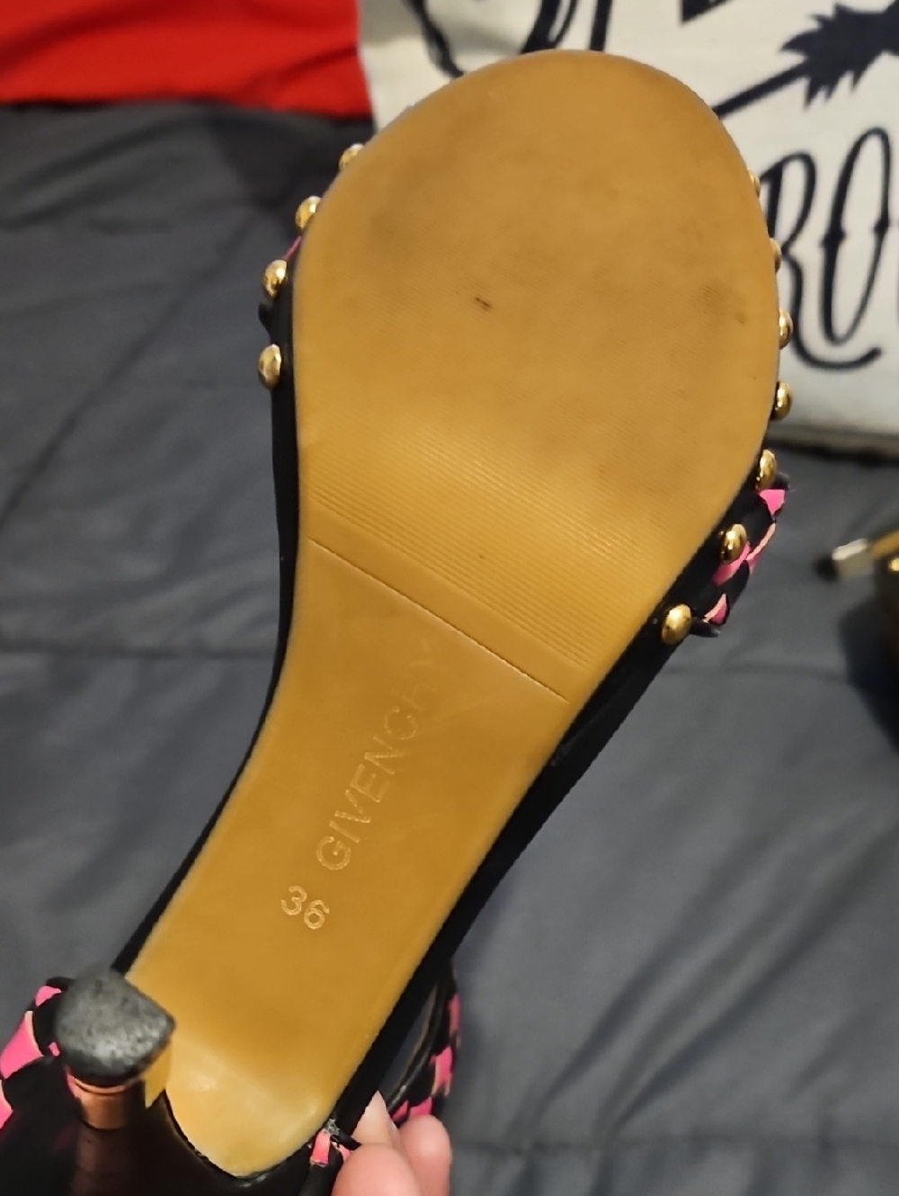Givenchy Women's Pink and Black Woven Ankle-Strap Heels Size 36 Euro - 6 US - Picture 4 of 5